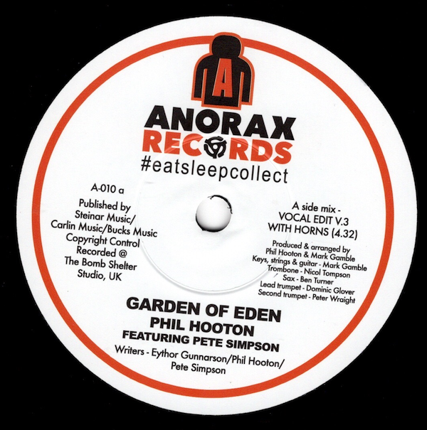 Phil Hooton Ft. Pete Simpson - Garden Of Eden (Vocal Edit V3 with Horns) / (Vocal Trombone Mix) 45 (Anorax) 7