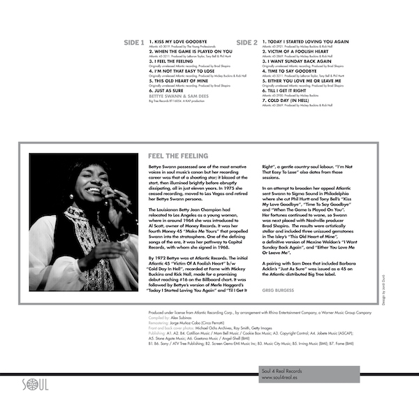 Bettye Swann - Feel The Feeling LP Vinyl (Soul 4 Real) - Image 2