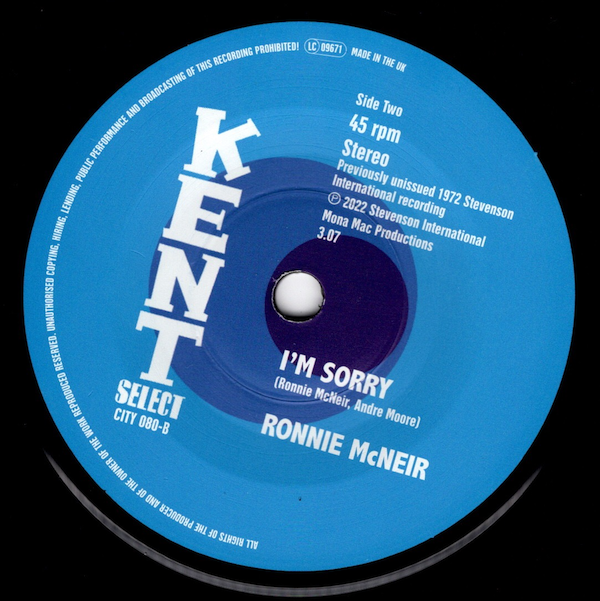 Ronnie McNeir - Say You / I'm Sorry 45 (Kent) 7