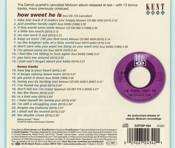 Fantastic Four - The Lost Motown Album - With Bonus Tracks CD (Kent) - Image 3