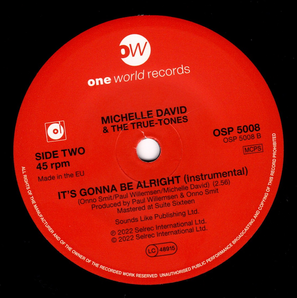 Michelle David & The True-Tones - It's Gonna Be Alright / (Instrumental) 45 (One World) 7
