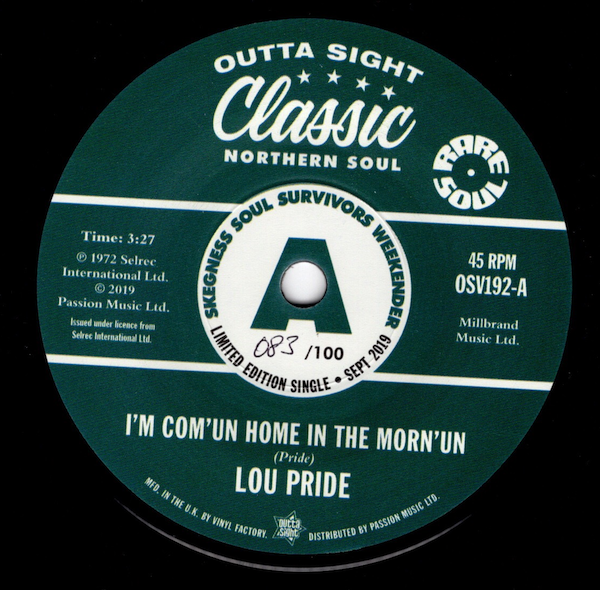 Lou Pride - I'm Com'un Home In The Morn'un / Don Varner - Tear Stained Face NUMBERED DEMO 45 (Outta Sight) 7