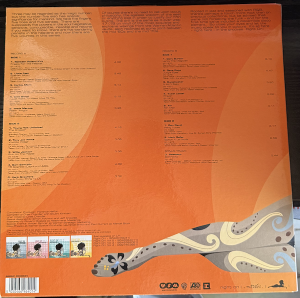 Right On! Volume 5 More Break Beats & Grooves From The Atlantic And Warner Vaults - Various Artists 2X LP Vinyl (Warner) - Image 2