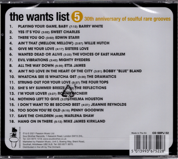 Wants List Volume 5 - 30th Anniversary Of Soulful Rare Grooves - Various Artists CD (Soul Brother) - Image 2