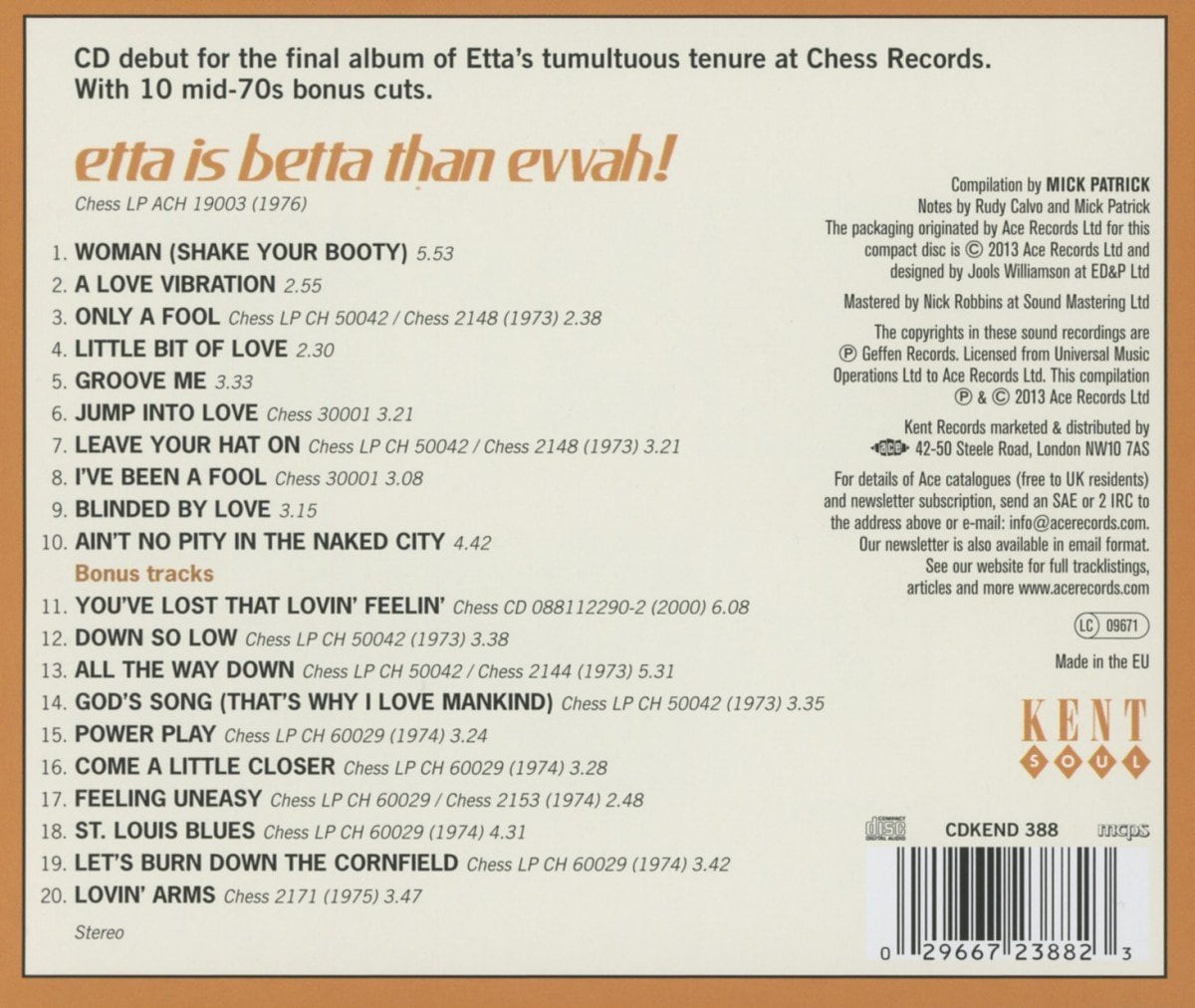 Etta James - Etta Is Betta Than Evvah! With Bonus Tracks CD (Back)
