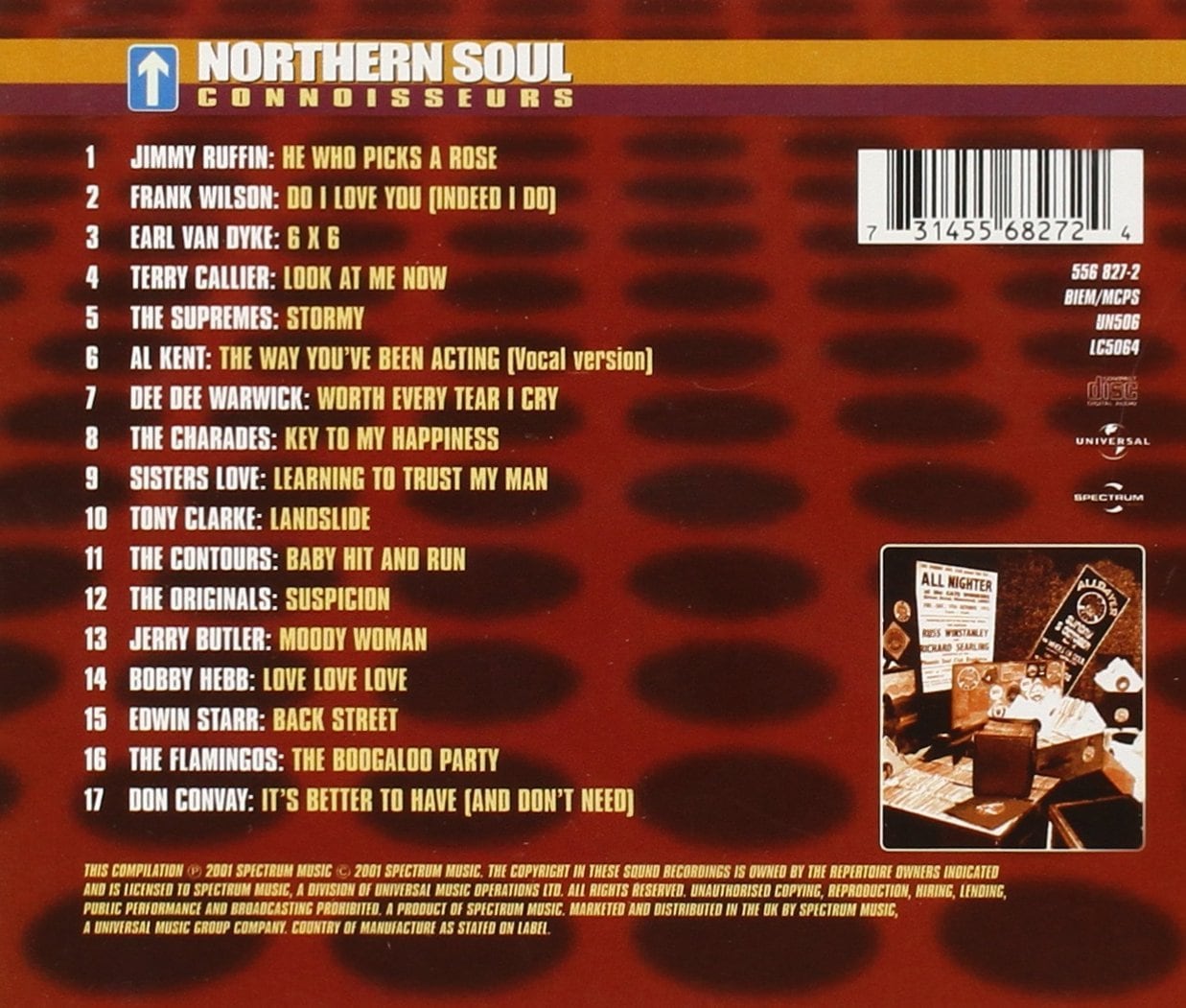 Northern Soul Connoisseurs Volume 1 CD (Back)