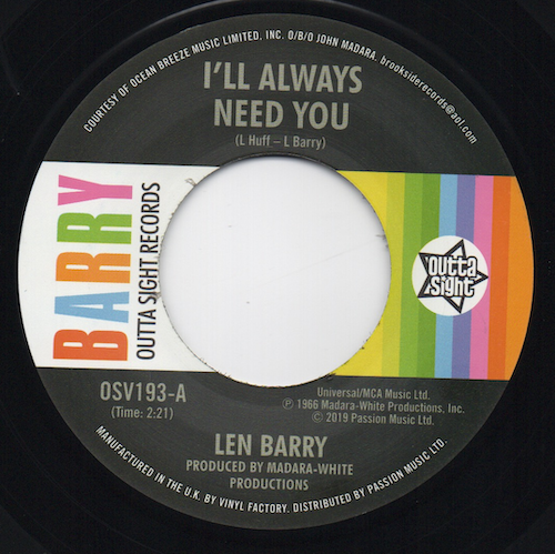 Len Barry - I'll Always Need You / Love Love Love 45