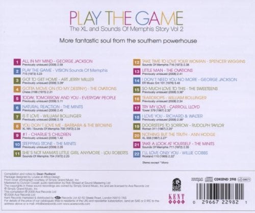 Play The Game: The XL And Sounds Of Memphis Story Volume 2 CD (Back Cover)