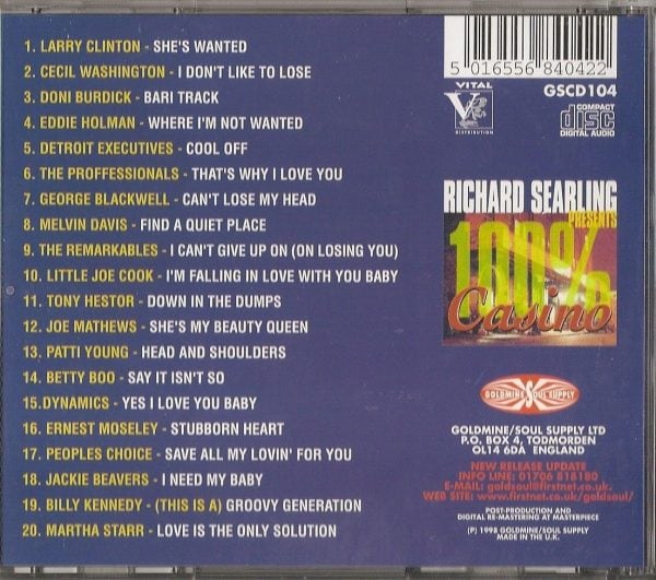 Richard Searling Presents 100% Casino CD (Back)