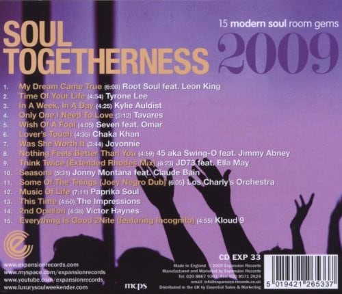 Soul Togetherness 2009 15 Modern Soul Room Gems CD (Back Cover)