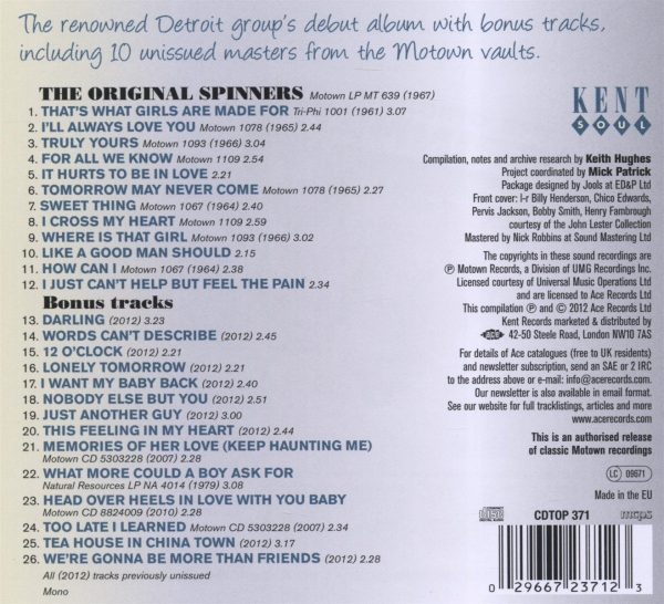 The Spinners - Truly Yours CD (Back Cover)