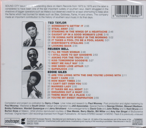 Sound City Soul Brothers Feat Ted Taylor, Reuben Bell & Eddie Giles CD (Back)