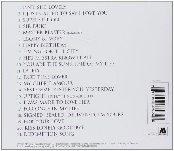 Stevie Wonder - Song Review - A Greatest Hits Collection CD (Back)