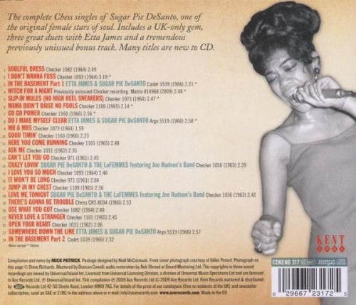 Sugar Pie Desanto - Go Go Power - Complete Chess Singles 1961-66 CD (Back Cover)