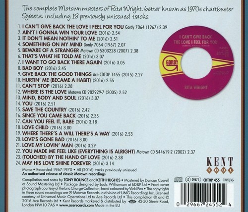 Syreeta - The Rita Wright Years - Rare Motown 1967-1970 CD (Back Cover)